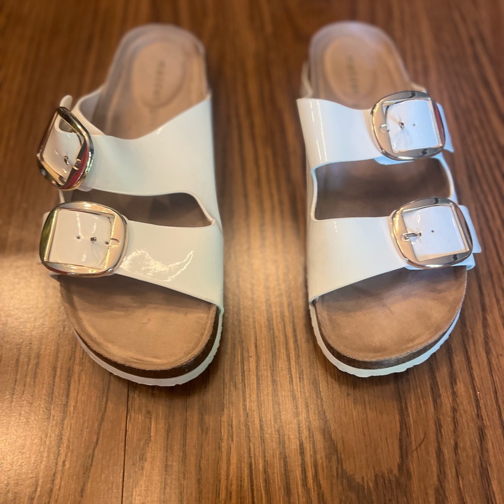 Madden Girl White Patent Double Buckle Slide Sandals